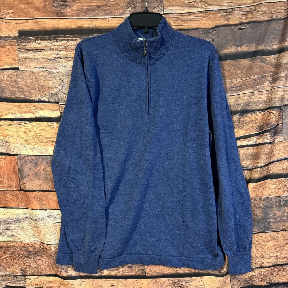 Joseph Abboud Men's XL Blue 100% Extra Fine Merino Wool 1/4 Zip Mock Neck